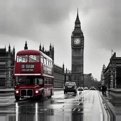 Tableau Big Ben Londre Noir et Blanc Bus Rouge - Univers Noir et Blanc - #tag1# - #tag2# - #tag3#