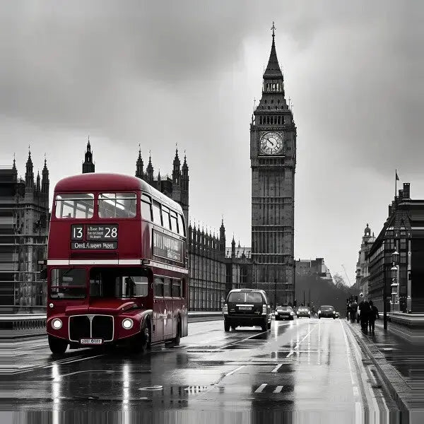 Tableau Big Ben Londre Noir et Blanc Bus Rouge - Univers Noir et Blanc - #tag1# - #tag2# - #tag3#