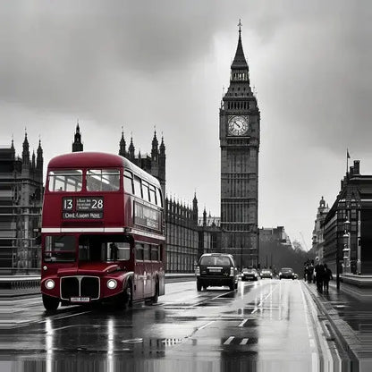 Tableau Big Ben Londre Noir et Blanc Bus Rouge - Univers Noir et Blanc - #tag1# - #tag2# - #tag3#