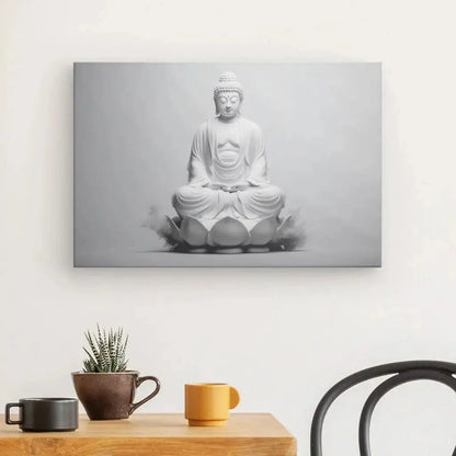 Tableau Bouddha Fleur de Lotus Design Monochrome Gris Moderne - Univers Noir et Blanc - #tag1# - #tag2# - #tag3#