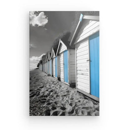 Tableau Cabanes Plage Noir Blanc Bleu - Univers Noir et Blanc - #tag1# - #tag2# - #tag3#