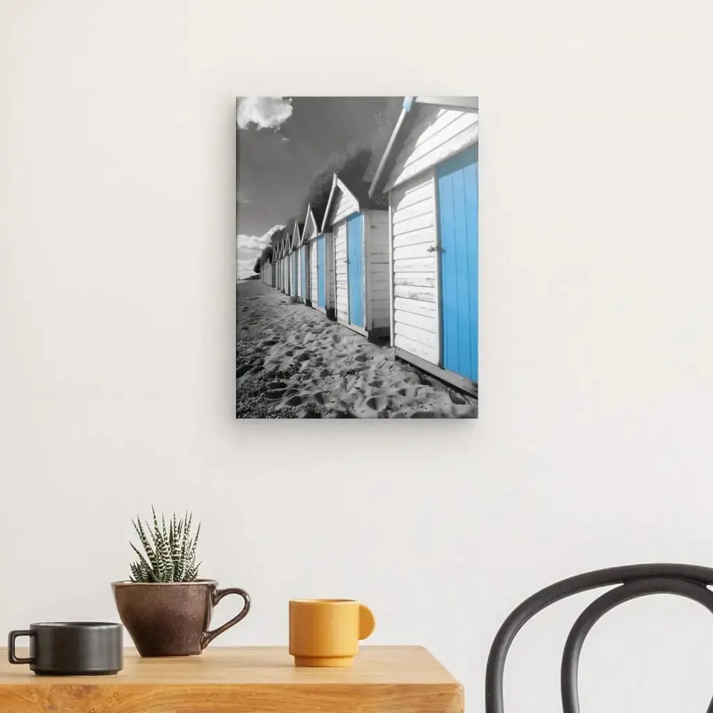 Tableau Cabanes Plage Noir Blanc Bleu - Univers Noir et Blanc - #tag1# - #tag2# - #tag3#