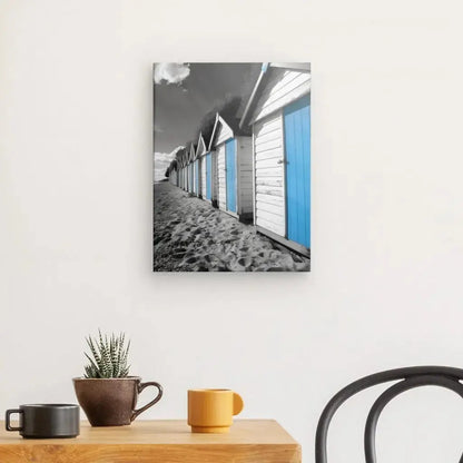 Tableau Cabanes Plage Noir Blanc Bleu - Univers Noir et Blanc - #tag1# - #tag2# - #tag3#
