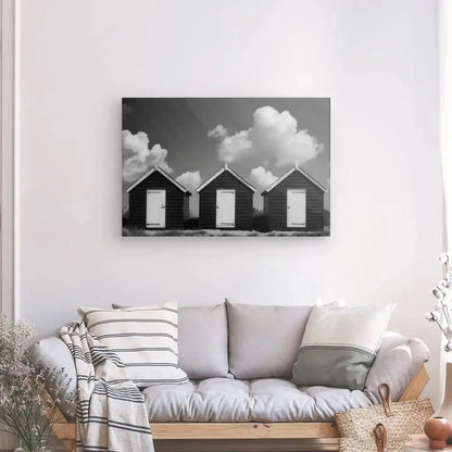 Tableau Cabanes de Plage Noir et Blanc - Univers Noir et Blanc - #tag1# - #tag2# - #tag3#