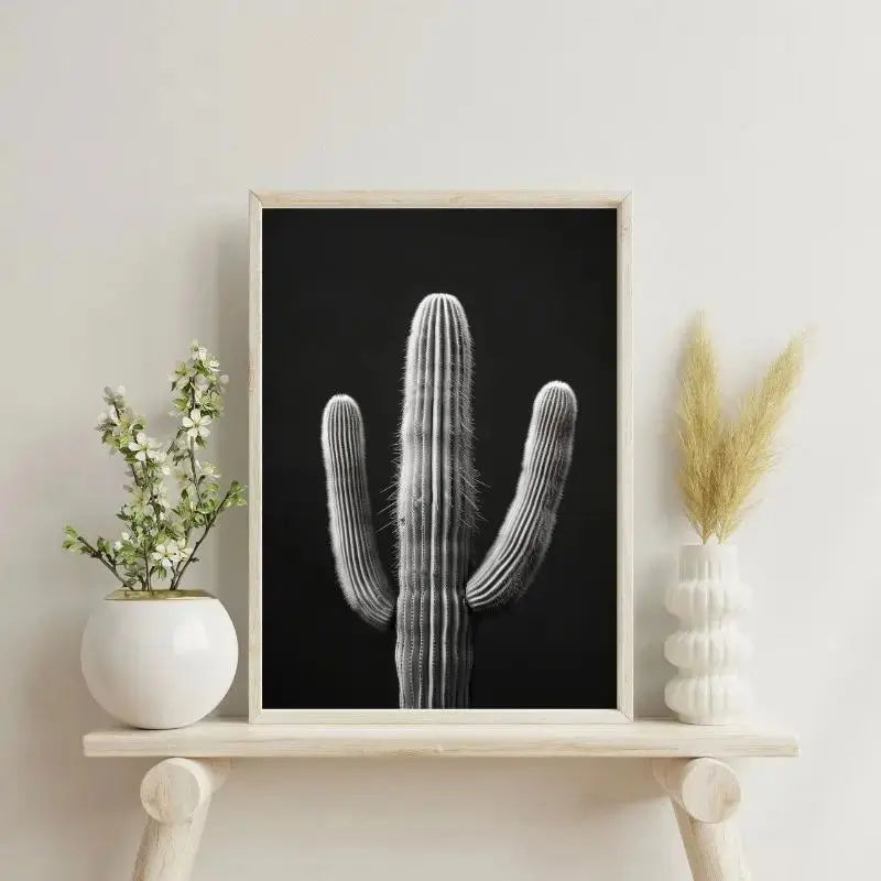 Tableau Cactus Désert Monochrome Fond Noir - Univers Noir et Blanc - #tag1# - #tag2# - #tag3#