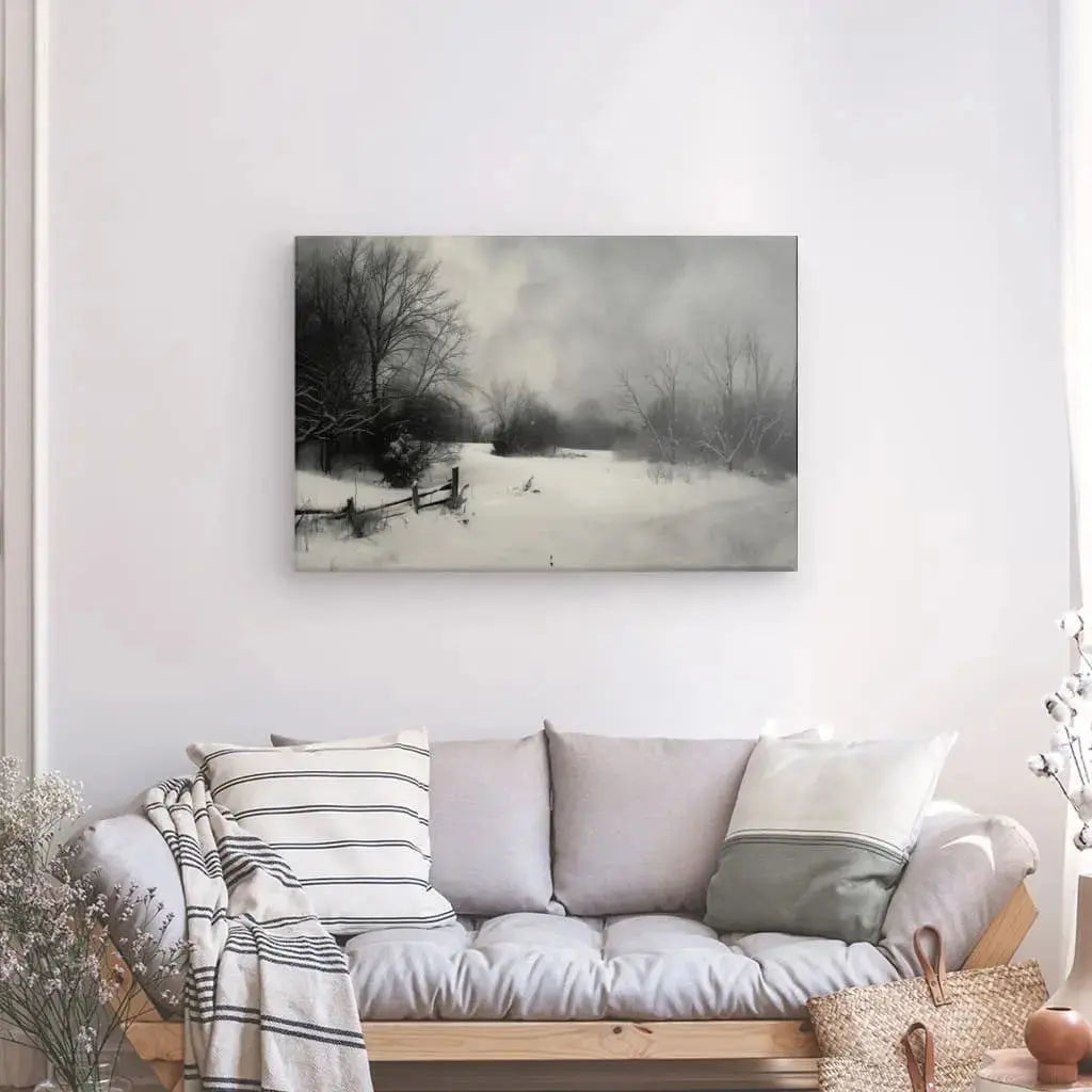Tableau Campagne Paysage Enneigé Rétro Noir et Blanc - Univers Noir et Blanc - #tag1# - #tag2# - #tag3#