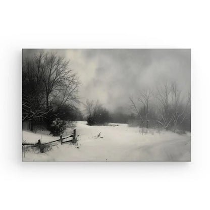 Tableau Campagne Paysage Enneigé Rétro Noir et Blanc - Univers Noir et Blanc - #tag1# - #tag2# - #tag3#