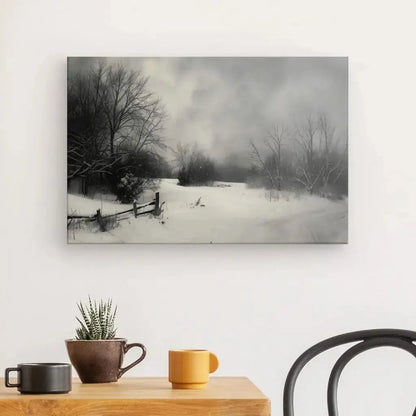 Tableau Campagne Paysage Enneigé Rétro Noir et Blanc - Univers Noir et Blanc - #tag1# - #tag2# - #tag3#