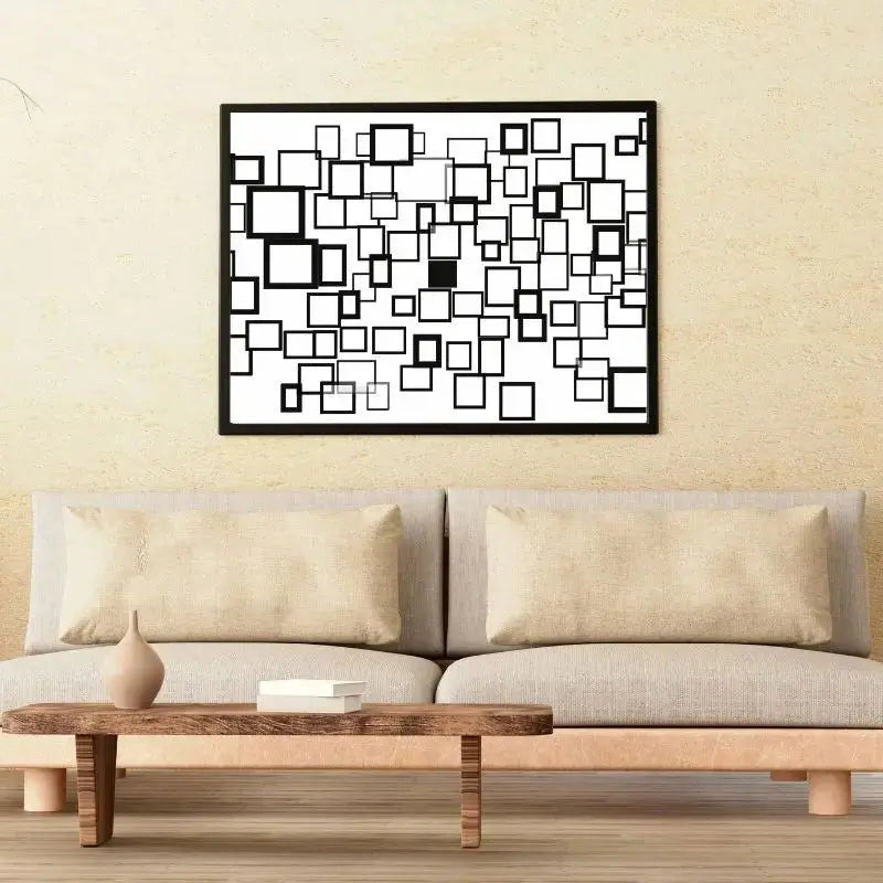Tableau Carrés Rectangles Formes Art Abstrait Monochrome - Univers Noir et Blanc - #tag1# - #tag2# - #tag3#