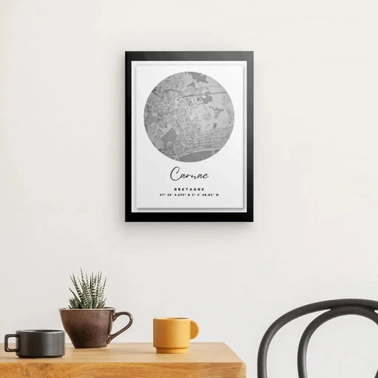 Tableau Carte Ville Carnac Noir et Blanc - Univers Noir et Blanc - #tag1# - #tag2# - #tag3#