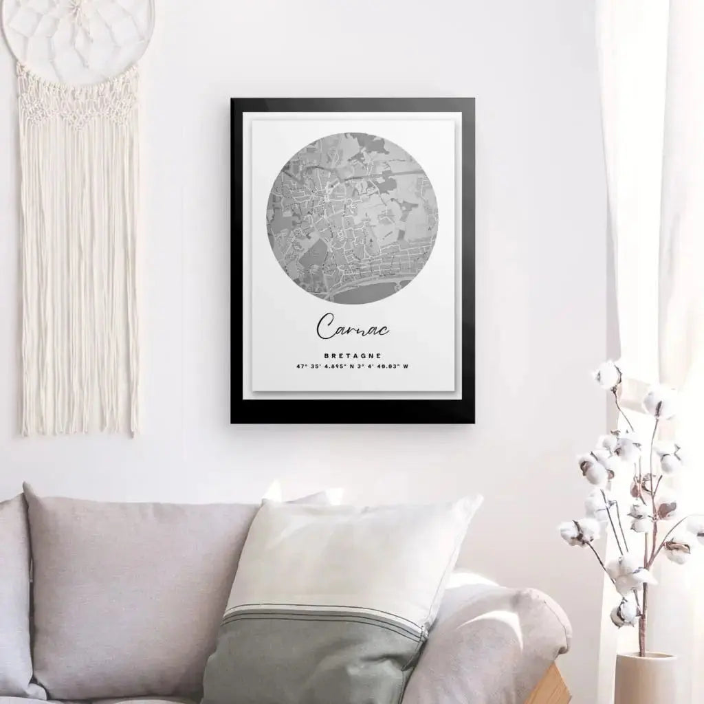 Tableau Carte Ville Carnac Noir et Blanc - Univers Noir et Blanc - #tag1# - #tag2# - #tag3#