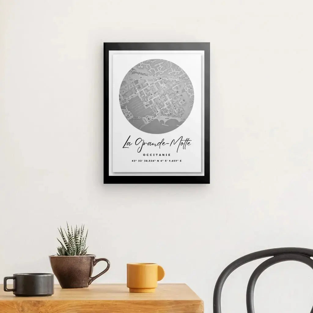 Tableau Carte Ville La Grande Motte Noir et Blanc - Univers Noir et Blanc - #tag1# - #tag2# - #tag3#