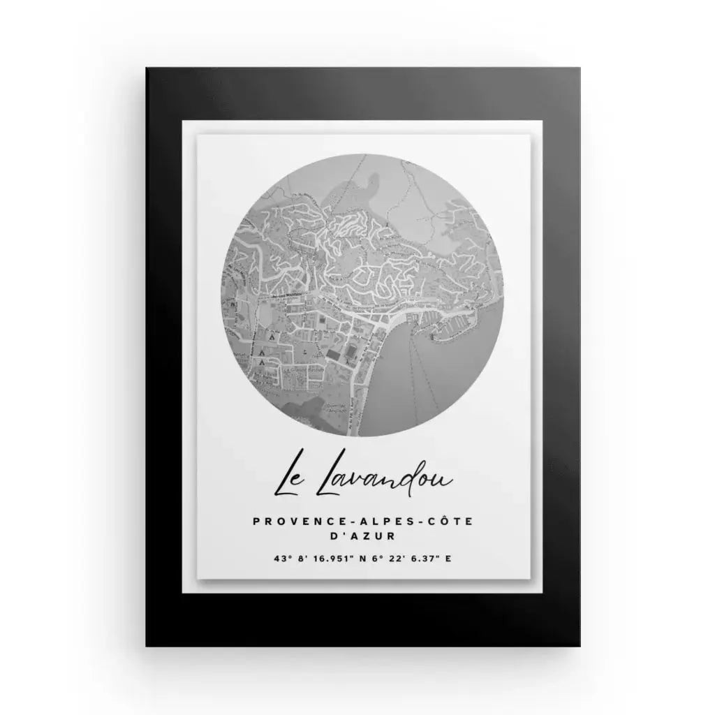 Tableau Carte Ville Le Lavandou Noir et Blanc - Univers Noir et Blanc - #tag1# - #tag2# - #tag3#