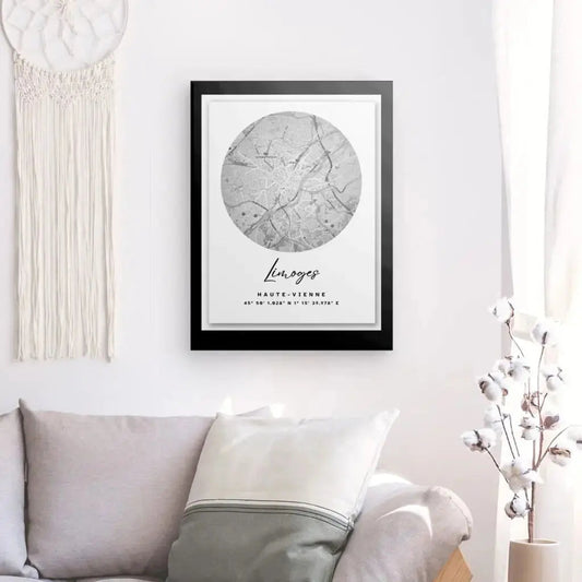 Tableau Carte Ville Limoges Noir et Blanc - Univers Noir et Blanc - #tag1# - #tag2# - #tag3#