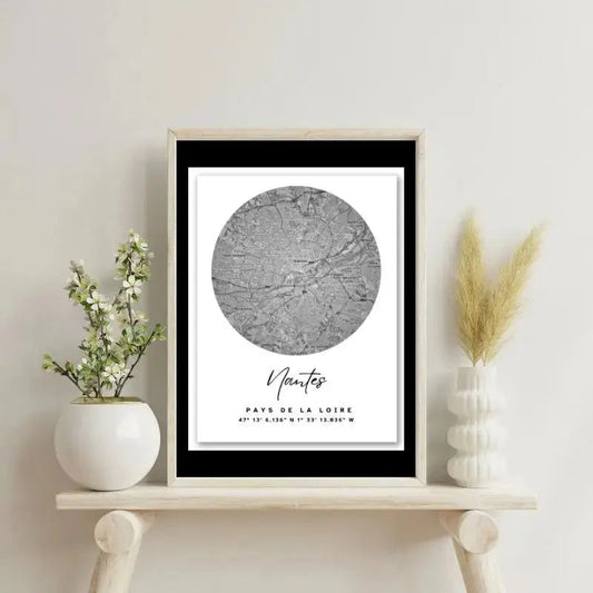 Tableau Carte Ville Nantes Noir et Blanc - Univers Noir et Blanc - #tag1# - #tag2# - #tag3#