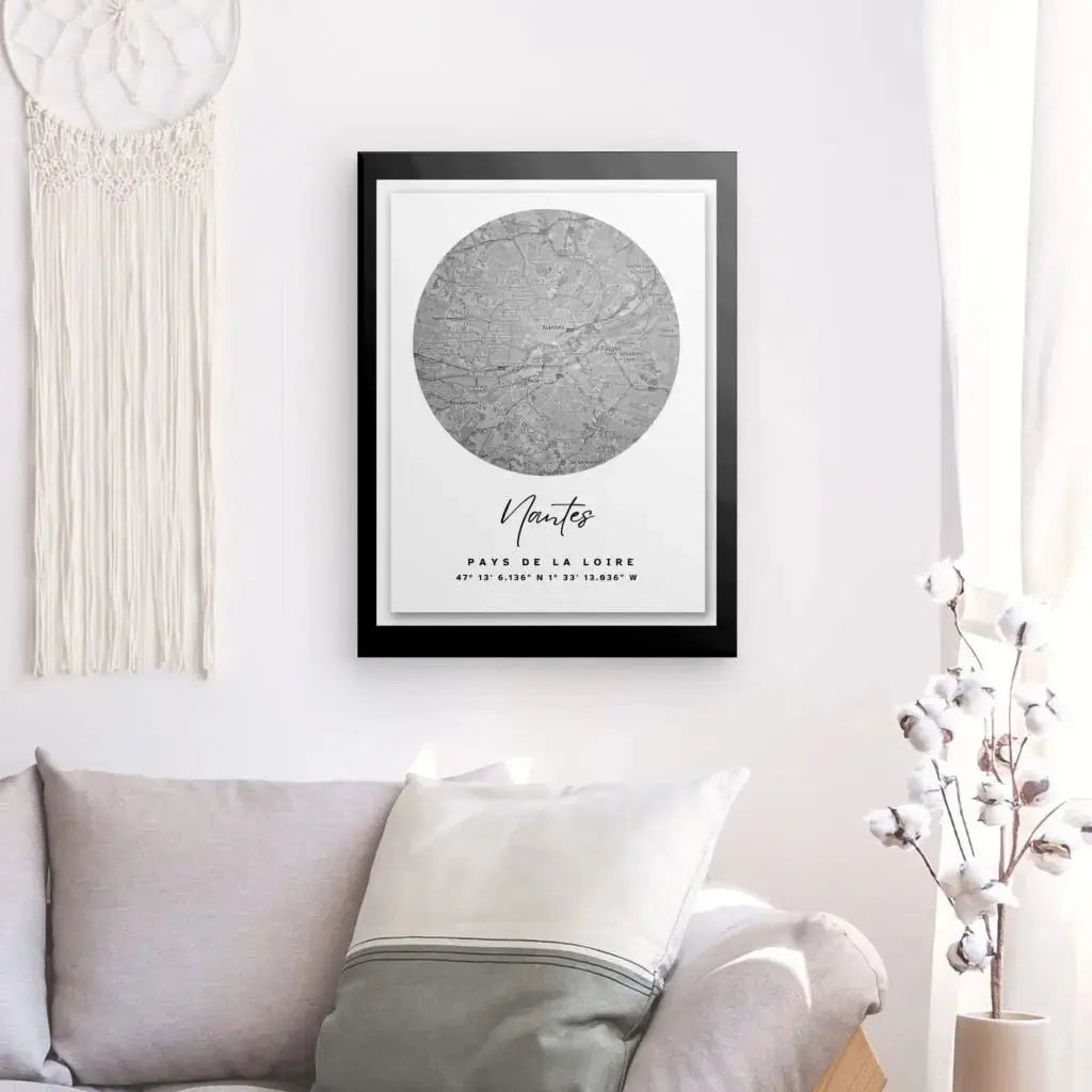 Tableau Carte Ville Nantes Noir et Blanc - Univers Noir et Blanc - #tag1# - #tag2# - #tag3#