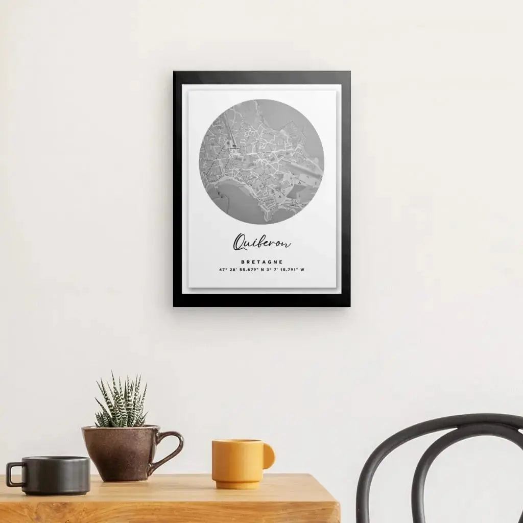 Tableau Carte Ville Quiberon Noir et Blanc - Univers Noir et Blanc - #tag1# - #tag2# - #tag3#