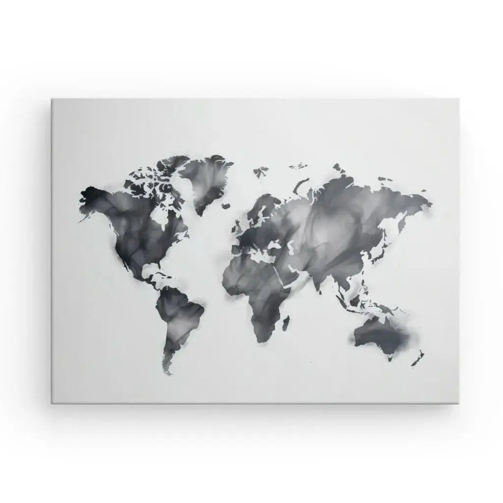 Tableau Carte du Monde Mapmonde Fumée Noir et Blanc - Univers Noir et Blanc - #tag1# - #tag2# - #tag3#