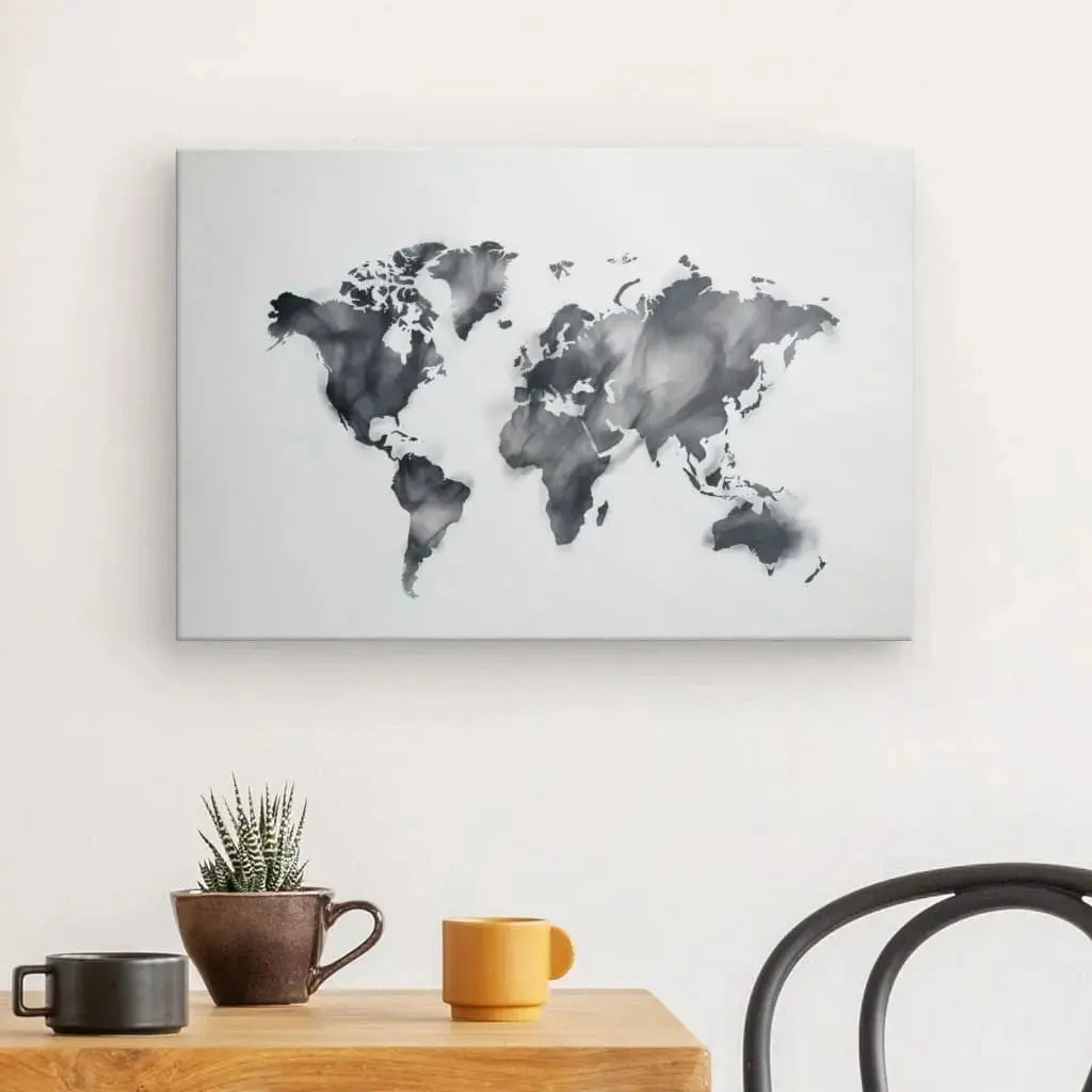Tableau Carte du Monde Mapmonde Fumée Noir et Blanc - Univers Noir et Blanc - #tag1# - #tag2# - #tag3#