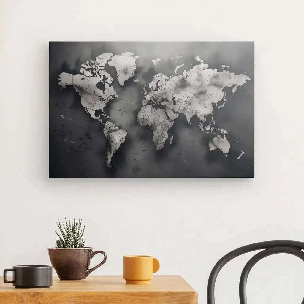 Tableau Carte du Monde Vintage Noir et Blanc - Univers Noir et Blanc - #tag1# - #tag2# - #tag3#