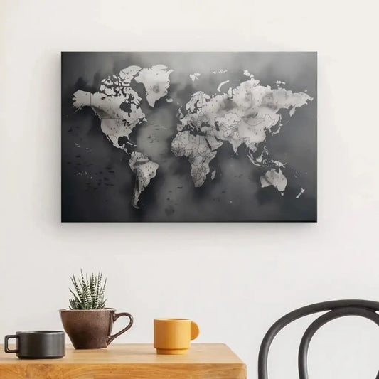 Tableau Carte du Monde Vintage Noir et Blanc - Univers Noir et Blanc - #tag1# - #tag2# - #tag3#
