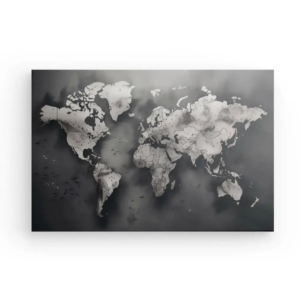 Tableau Carte du Monde Vintage Noir et Blanc - Univers Noir et Blanc - #tag1# - #tag2# - #tag3#