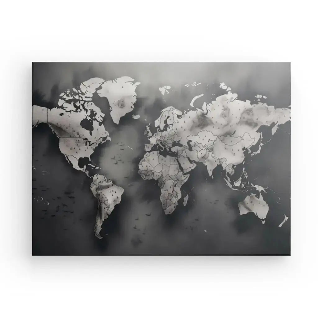 Tableau Carte du Monde Vintage Noir et Blanc - Univers Noir et Blanc - #tag1# - #tag2# - #tag3#