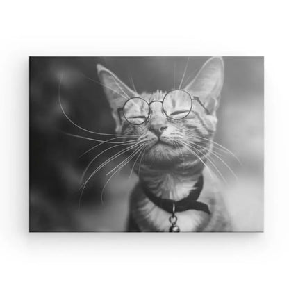 Tableau Chat Mignon Lunettes Monochrome - Univers Noir et Blanc - #tag1# - #tag2# - #tag3#