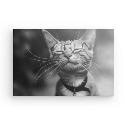 Tableau Chat Mignon Lunettes Monochrome - Univers Noir et Blanc - #tag1# - #tag2# - #tag3#
