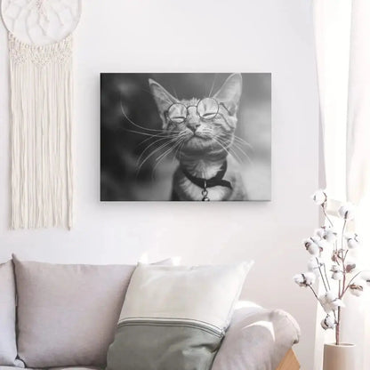 Tableau Chat Mignon Lunettes Monochrome - Univers Noir et Blanc - #tag1# - #tag2# - #tag3#