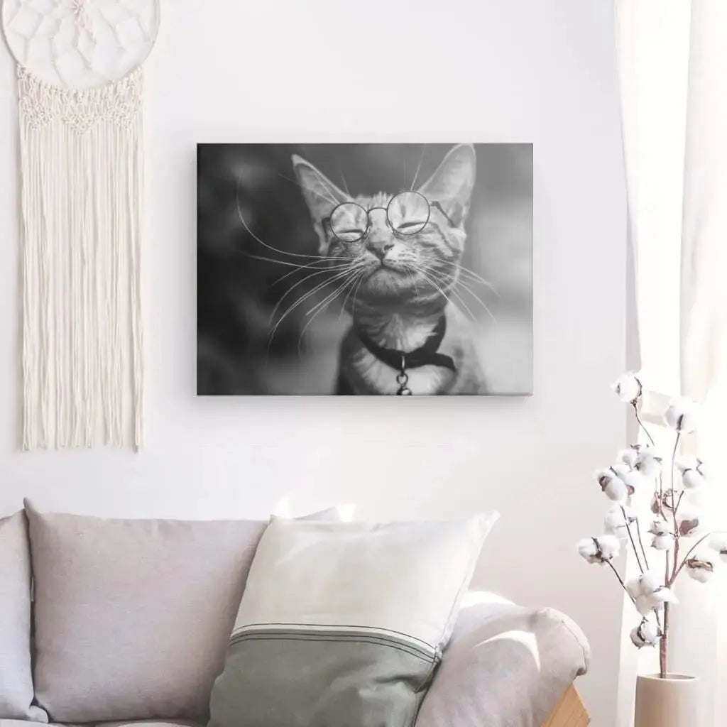 Tableau Chat Mignon Lunettes Monochrome - Univers Noir et Blanc - #tag1# - #tag2# - #tag3#
