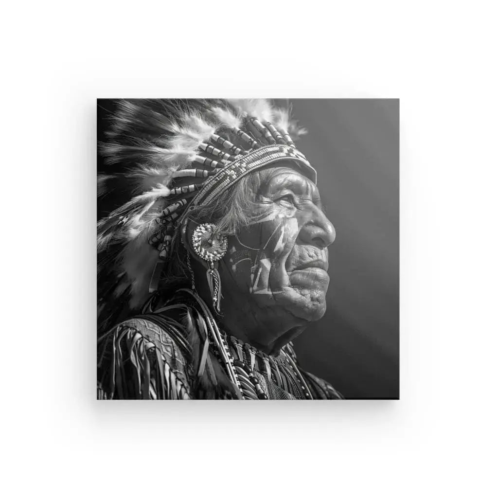Tableau Chef Indien d'Amérique Noir et Blanc - Univers Noir et Blanc - #tag1# - #tag2# - #tag3#