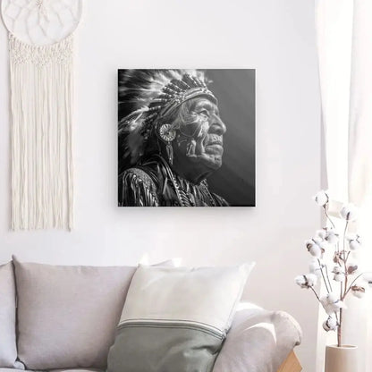 Tableau Chef Indien d'Amérique Noir et Blanc - Univers Noir et Blanc - #tag1# - #tag2# - #tag3#