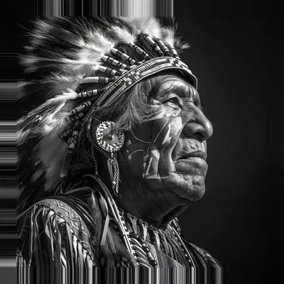 Tableau Chef Indien d'Amérique Noir et Blanc - Univers Noir et Blanc - #tag1# - #tag2# - #tag3#