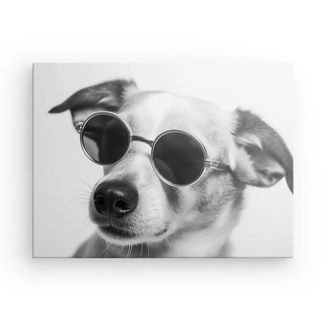 Tableau Chien Drôle Lunettes Noir et Blanc Humour Mignon - Univers Noir et Blanc - #tag1# - #tag2# - #tag3#