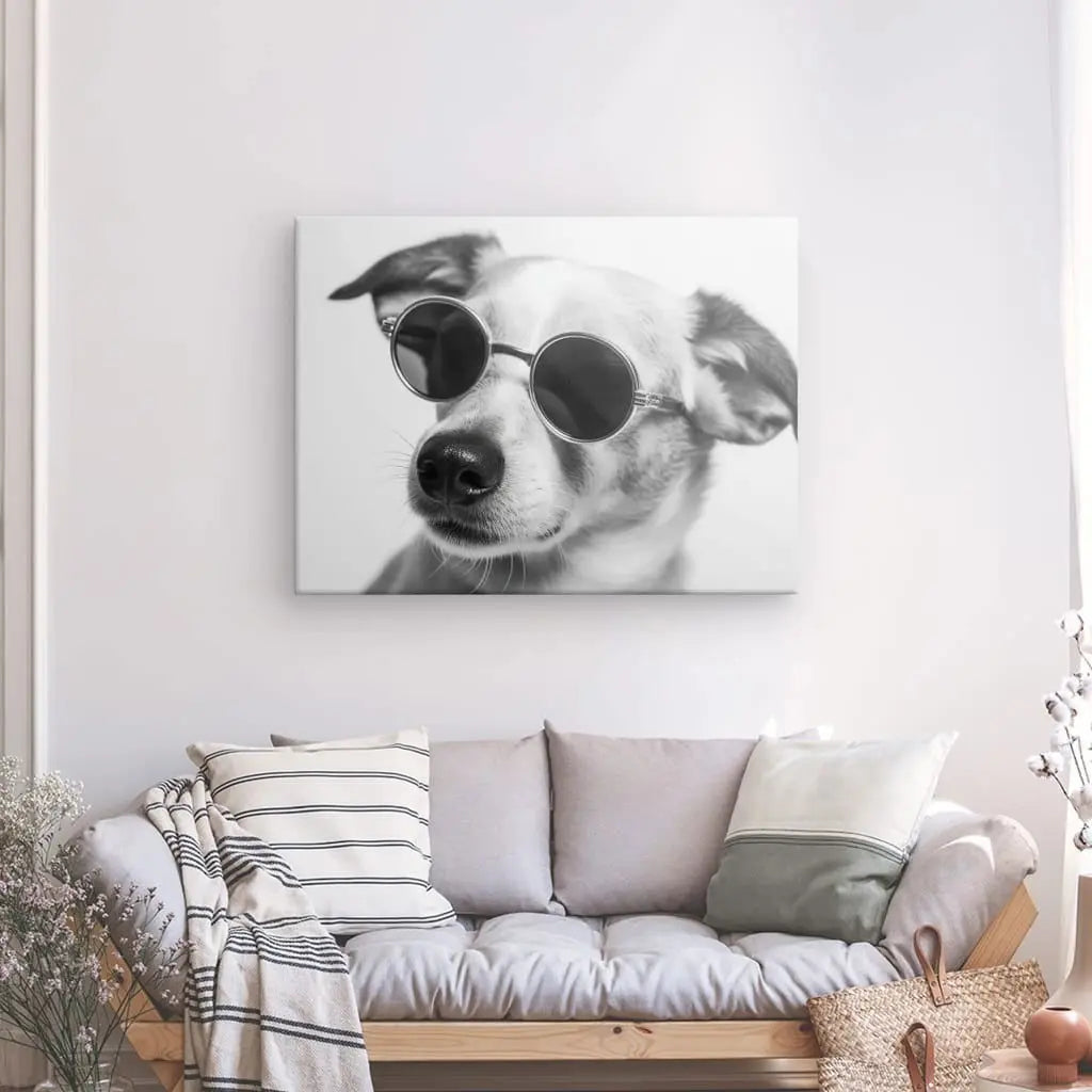 Tableau Chien Drôle Lunettes Noir et Blanc Humour Mignon - Univers Noir et Blanc - #tag1# - #tag2# - #tag3#