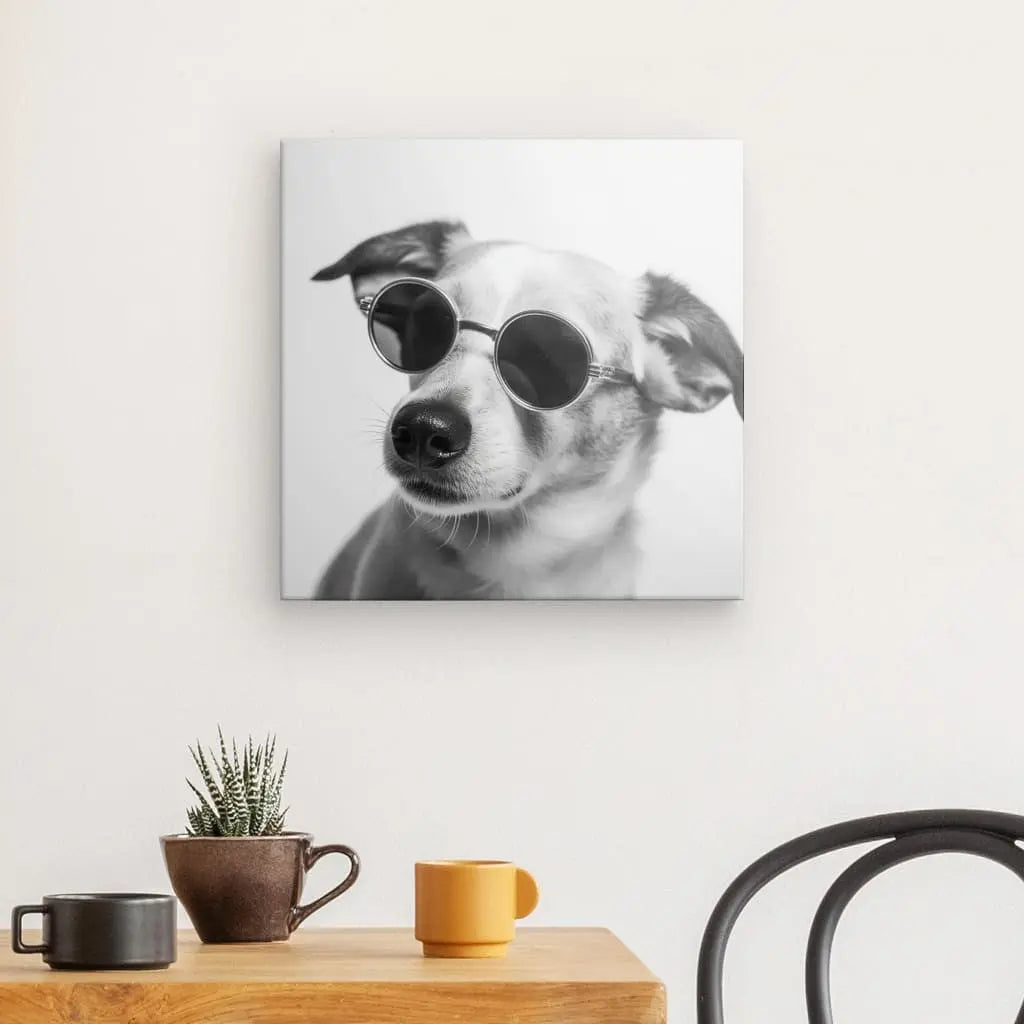 Tableau Chien Drôle Lunettes Noir et Blanc Humour Mignon - Univers Noir et Blanc - #tag1# - #tag2# - #tag3#