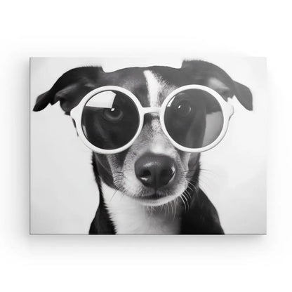 Tableau Chien Lunettes Noir et Blanc Drôle et Mignon Portrait Animal - Univers Noir et Blanc - #tag1# - #tag2# - #tag3#