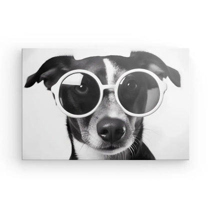 Tableau Chien Lunettes Noir et Blanc Drôle et Mignon Portrait Animal - Univers Noir et Blanc - #tag1# - #tag2# - #tag3#