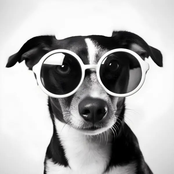 Tableau Chien Lunettes Noir et Blanc Drôle et Mignon Portrait Animal - Univers Noir et Blanc - #tag1# - #tag2# - #tag3#