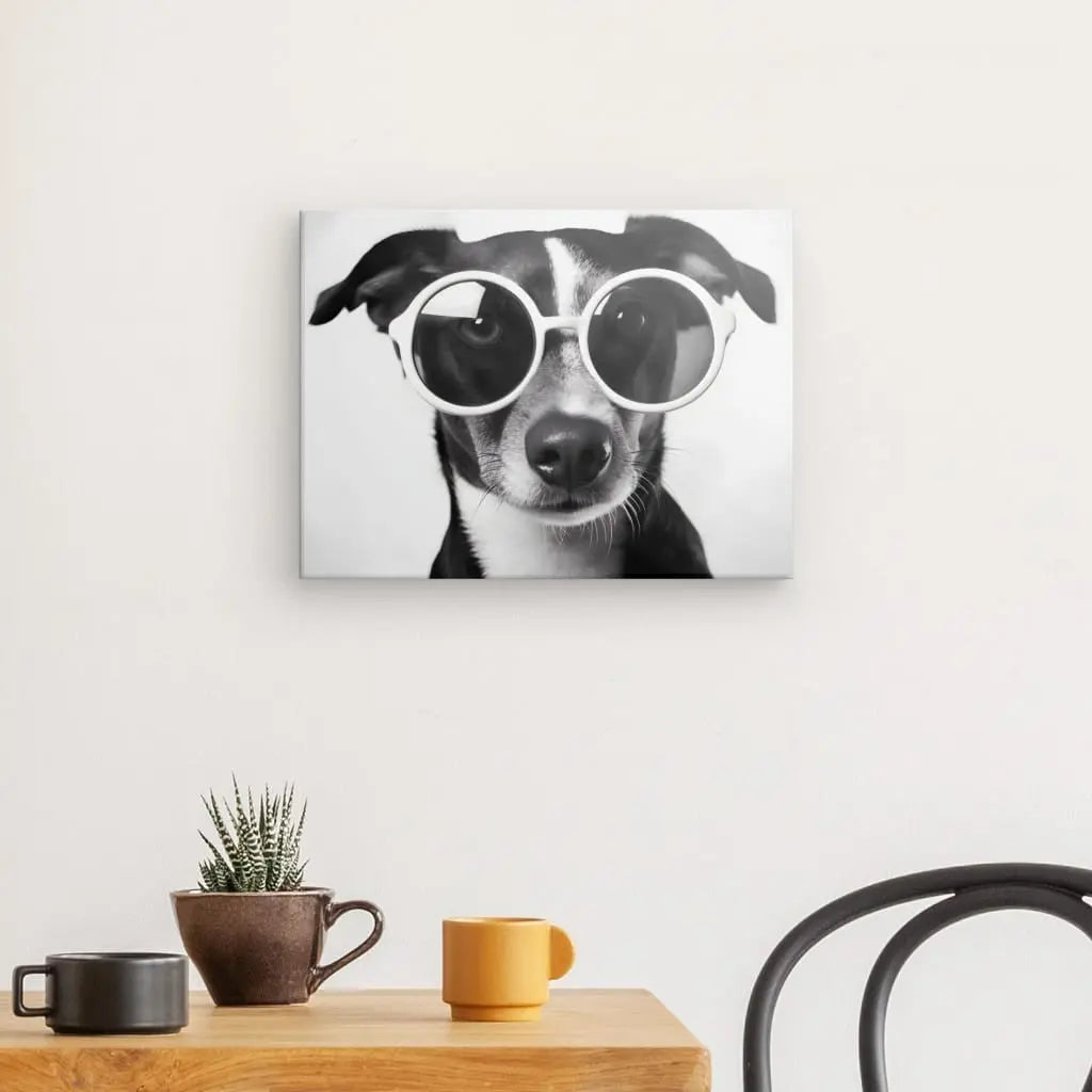 Tableau Chien Lunettes Noir et Blanc Drôle et Mignon Portrait Animal - Univers Noir et Blanc - #tag1# - #tag2# - #tag3#