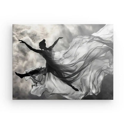Tableau Chorégrapie Aérienne Femme Drapée Monochrome - Univers Noir et Blanc - #tag1# - #tag2# - #tag3#