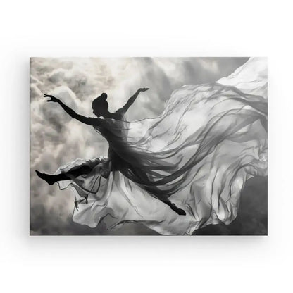Tableau Chorégrapie Aérienne Femme Drapée Monochrome - Univers Noir et Blanc - #tag1# - #tag2# - #tag3#