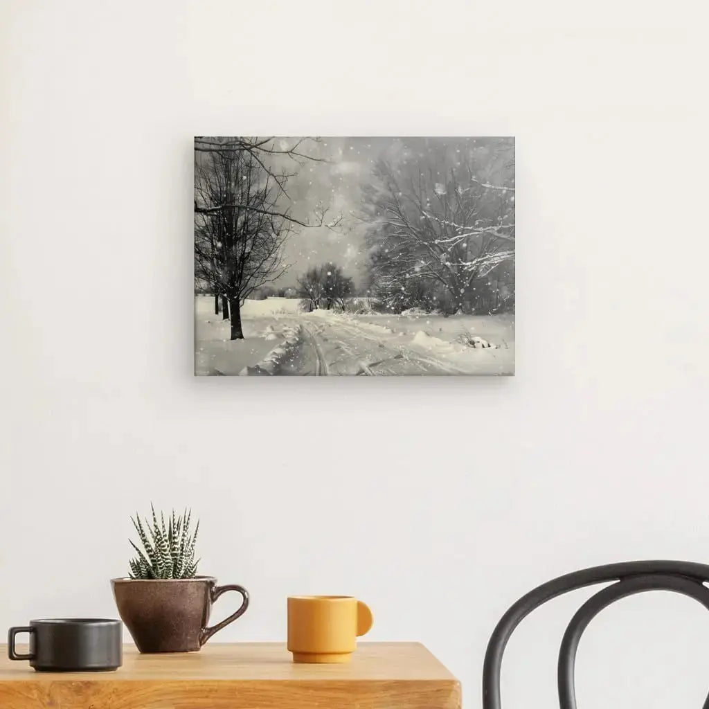 Tableau Chutes de Neige Campagne Noir et Blanc Sépia - Univers Noir et Blanc - #tag1# - #tag2# - #tag3#