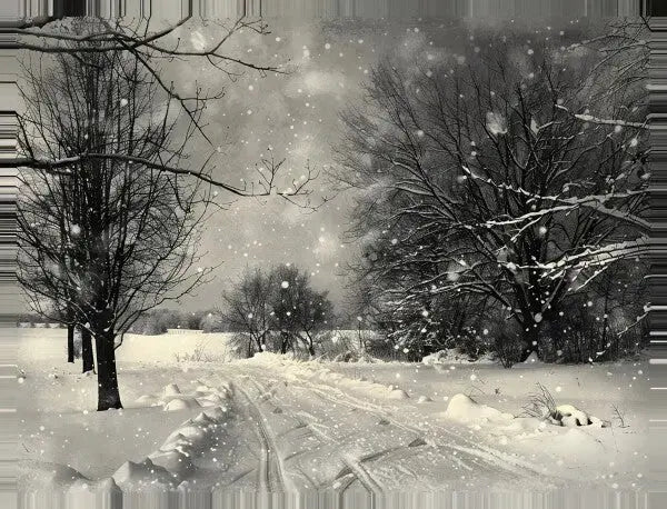 Tableau Chutes de Neige Campagne Noir et Blanc Sépia - Univers Noir et Blanc - #tag1# - #tag2# - #tag3#
