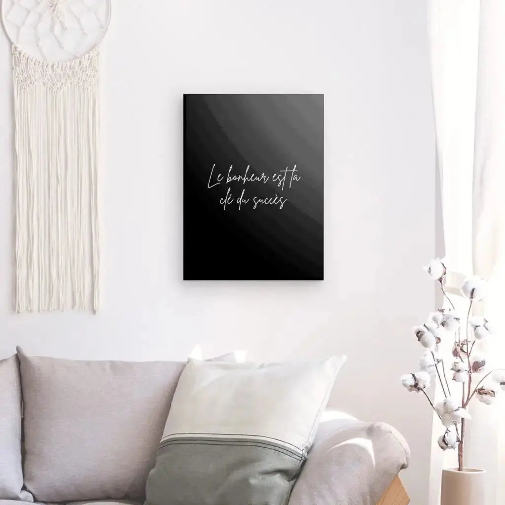 Tableau Citation "Bonheur Clé Succès" Noir et Blanc - Univers Noir et Blanc - #tag1# - #tag2# - #tag3#
