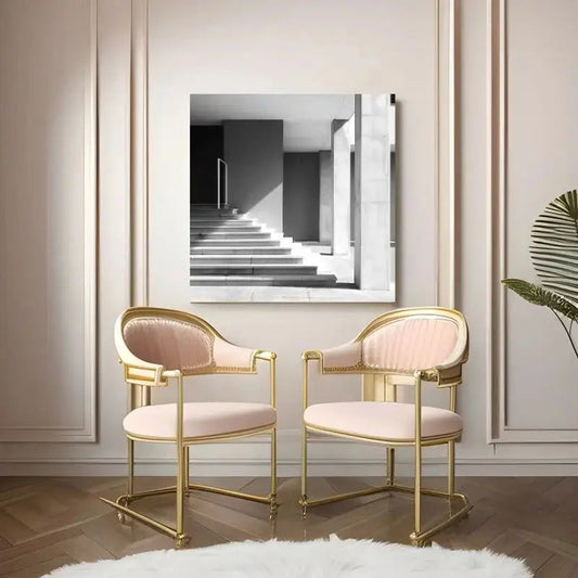 Tableau noir et blanc d’un bâtiment en pierre au style moderne, composition architecturale épurée et géométrique