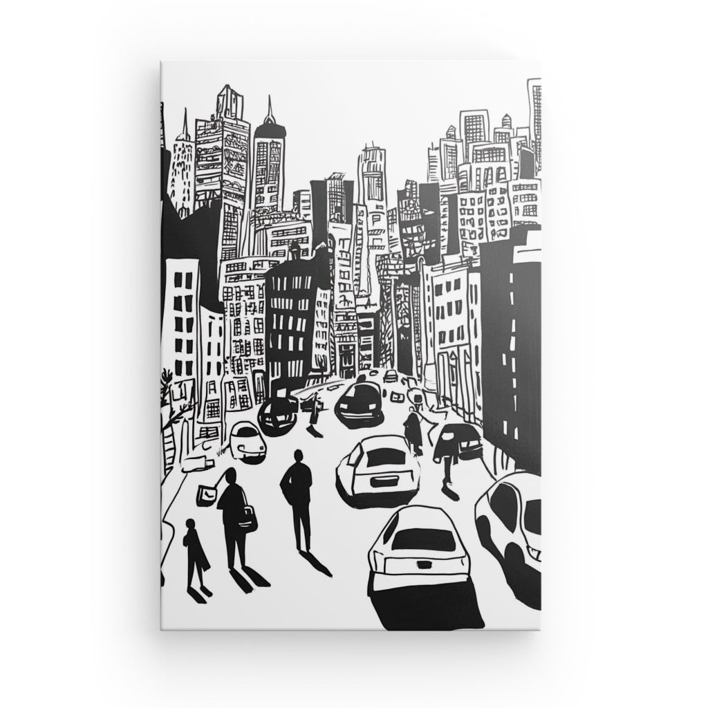 Tableau dessin moderne ville noir et blanc