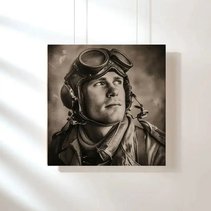 Portrait sépia et noir et blanc d’un aviateur de guerre, style vintage et historique