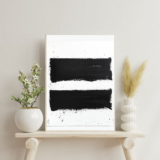 Tableau minimaliste en peinture noire, œuvre d’art moderne au style abstrait et épuré pour décoration contemporaine
